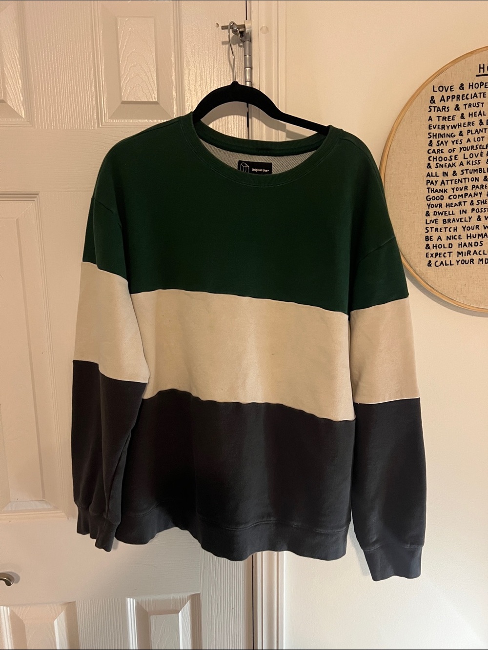 Original Use Colorblock Crewneck Sweater in Green, Cream & Black